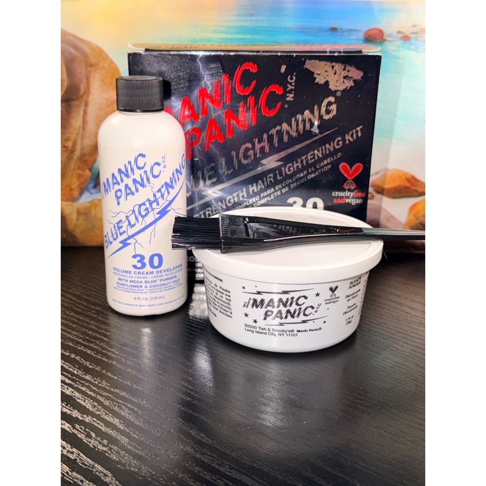 Manic Panic Blue Lightning 30 Vol Super Strength Hair Lightening Bleach Kit NEW